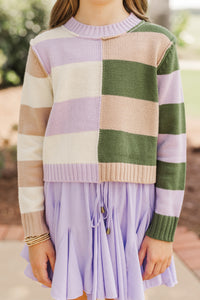 Girls: All About You Lavender and Olive Striped Sweater