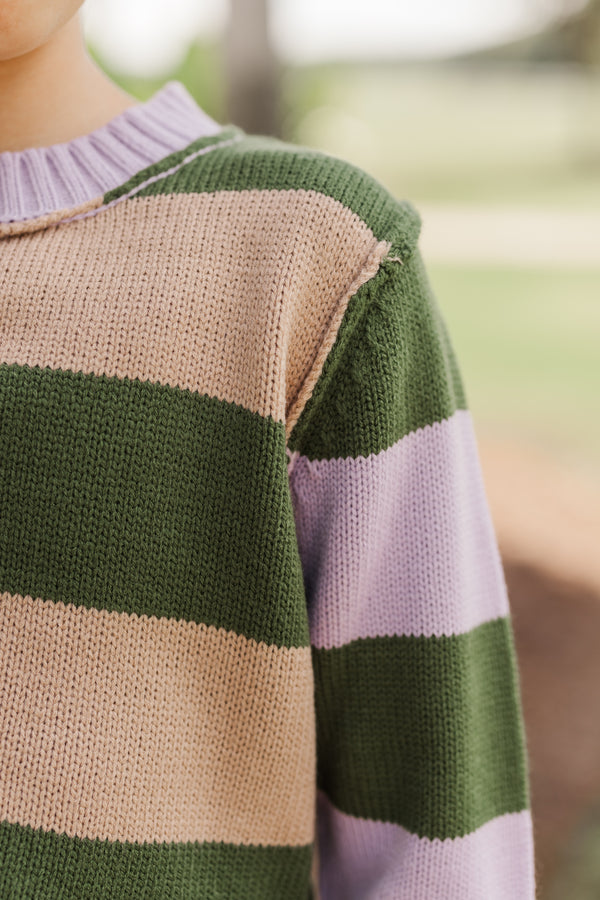 Girls: All About You Lavender and Olive Striped Sweater