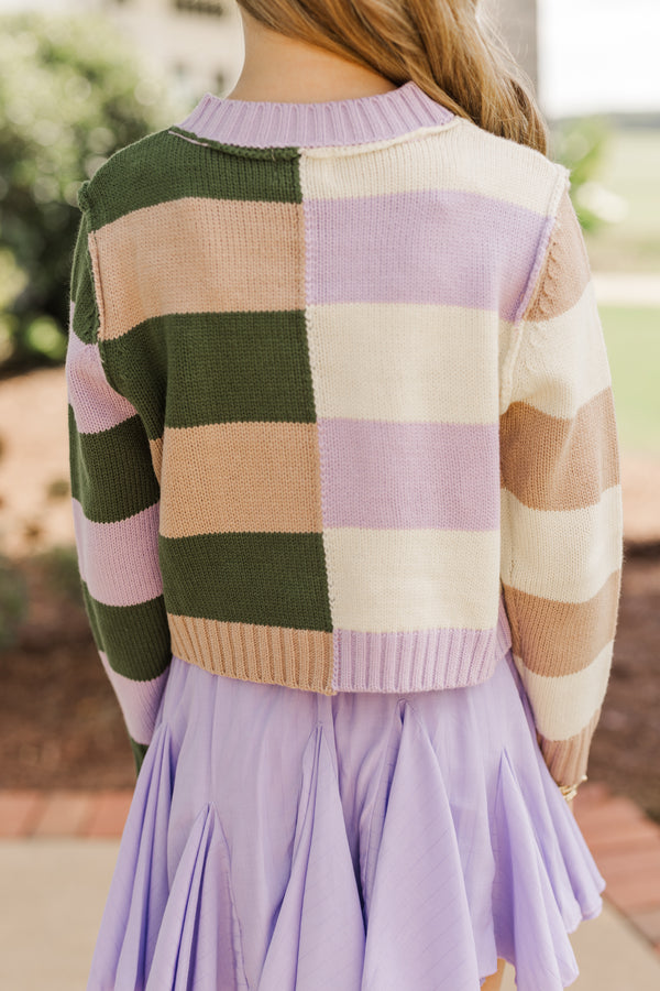 Girls: All About You Lavender and Olive Striped Sweater