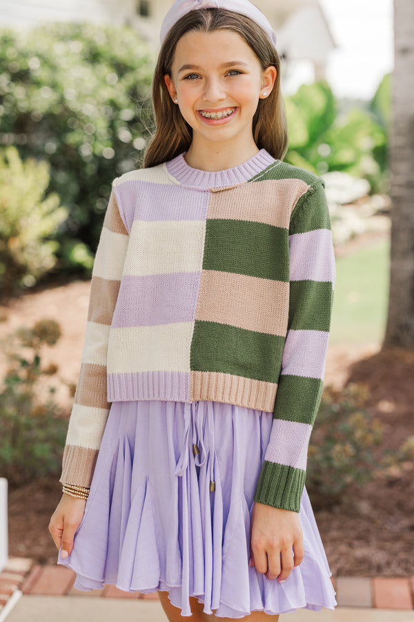 Girls: All About You Lavender and Olive Striped Sweater