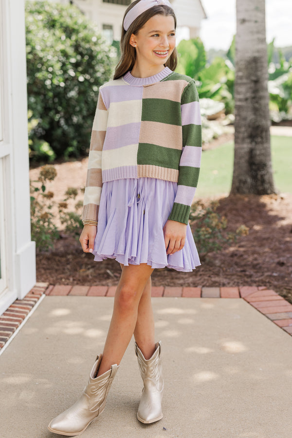 Girls: All About You Lavender and Olive Striped Sweater