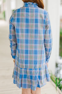 Girls: Looking For You Blue Plaid Babydoll Dress