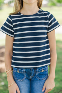 Girls: Lucky You Navy Blue Striped Tee