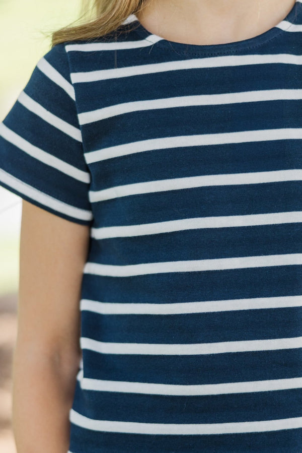 Girls: Lucky You Navy Blue Striped Tee