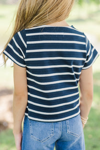 Girls: Lucky You Navy Blue Striped Tee