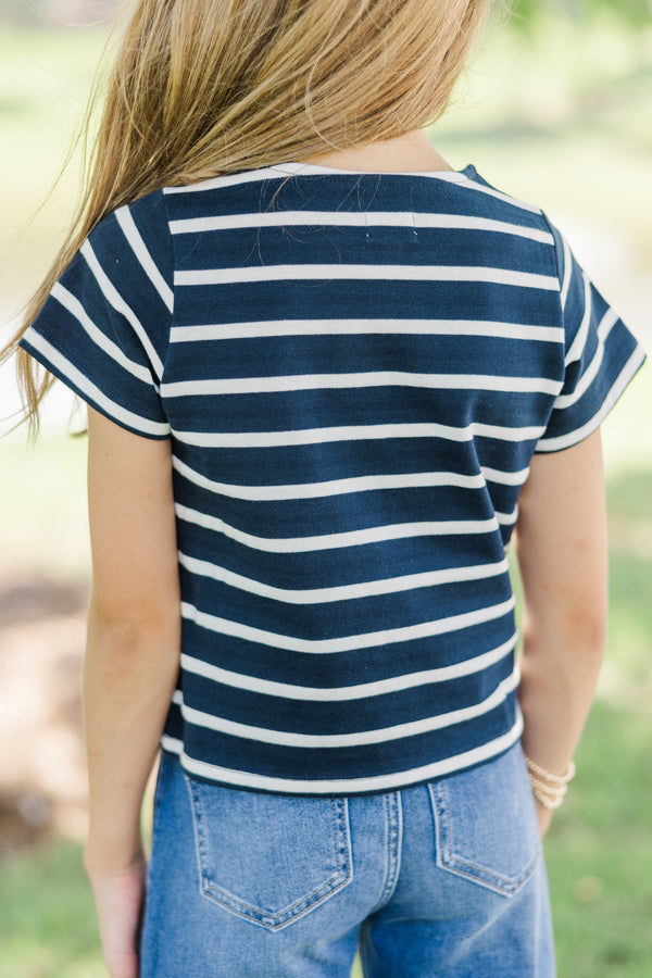 Girls: Lucky You Navy Blue Striped Tee