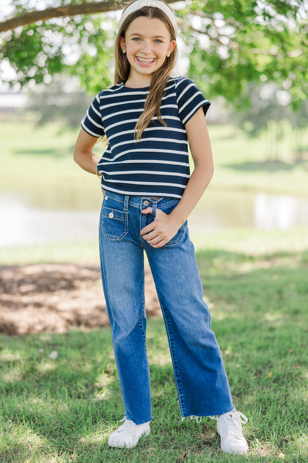 Girls: Lucky You Navy Blue Striped Tee