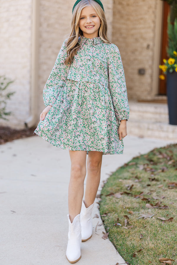 Girls: All For You Green Floral Shirt Dress