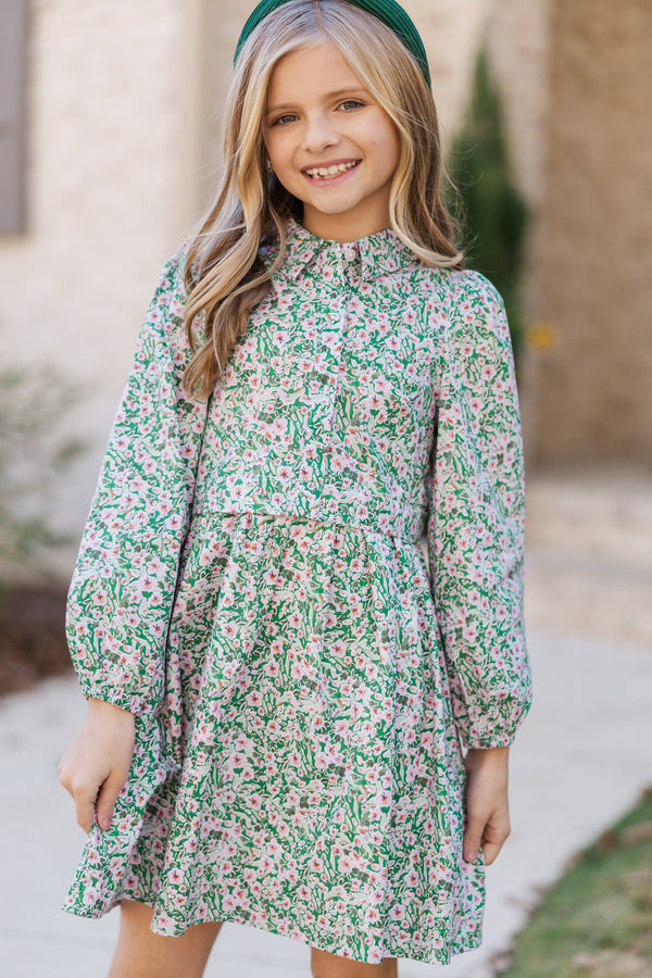 Girls: All For You Green Floral Shirt Dress