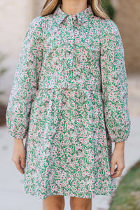 Girls: All For You Green Floral Shirt Dress