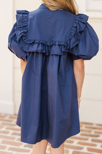 Girls: Keep Up Navy Blue Ruffled Dress