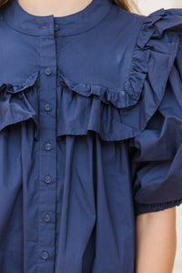 Girls: Keep Up Navy Blue Ruffled Dress