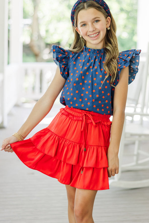 Girls: Take The Leap Coral Red Satin Skort