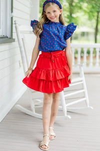 Girls: A True Beauty Navy Blue Apple Print Blouse