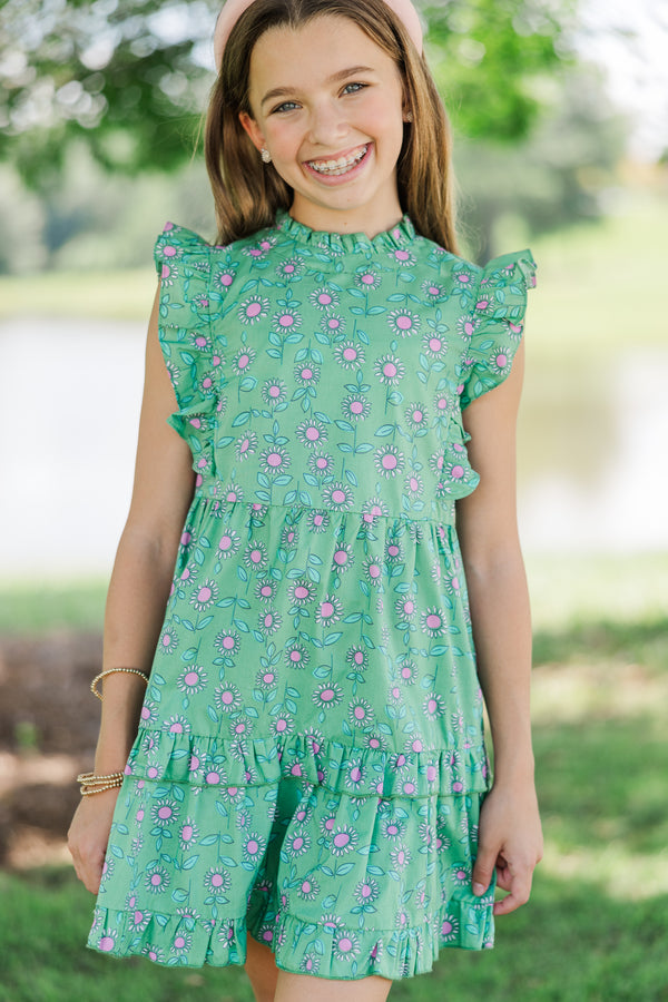 Girls: A True Beauty Mint Green Floral Dress