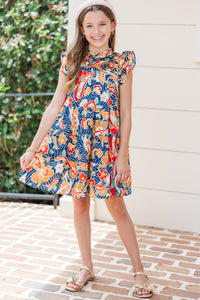 Girls: All About You Navy Paisley Ruffled Dress