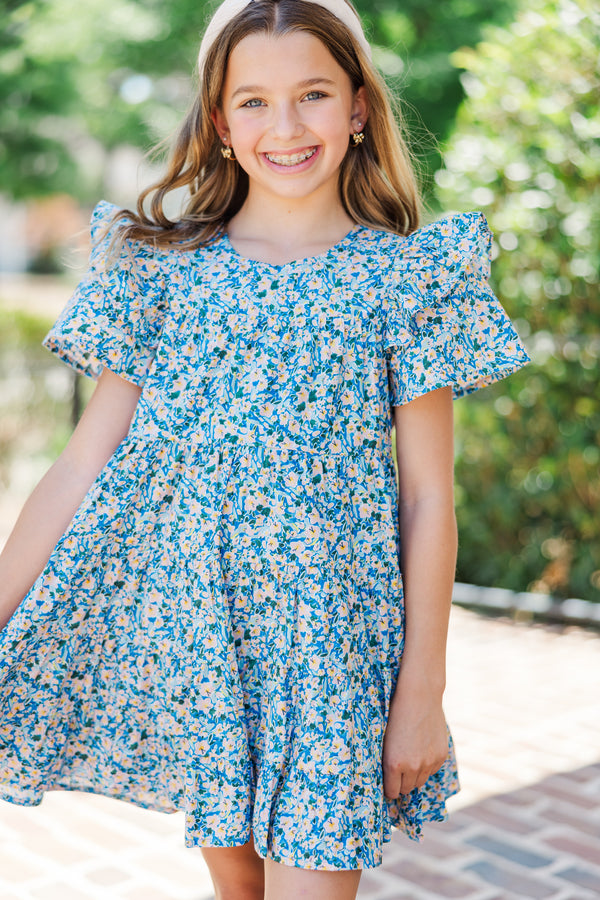 Girls: All The Joy Blue Ditsy Floral Dress Shop the Mint Girls: All The Joy Blue Ditsy Floral Dress Shop the Mint