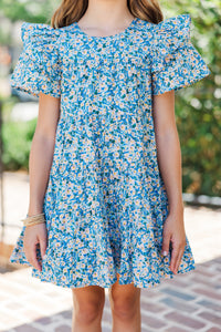 Girls: All The Joy Blue Ditsy Floral Dress