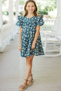 Girls: All The Joy Navy Ditsy Floral Dress