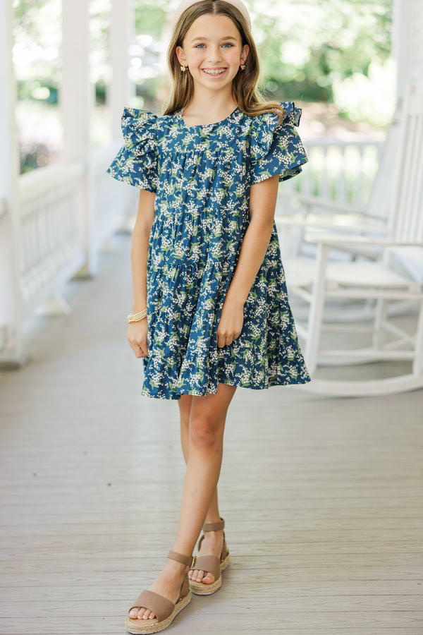 Girls: All The Joy Navy Ditsy Floral Dress