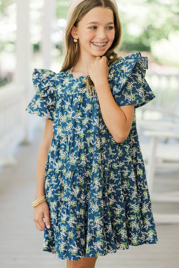 Girls: All The Joy Navy Ditsy Floral Dress