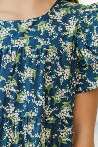 Girls: All The Joy Navy Ditsy Floral Dress