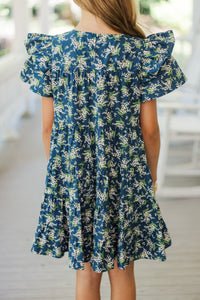 Girls: All The Joy Navy Ditsy Floral Dress