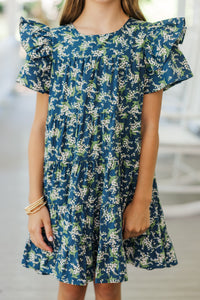 Girls: All The Joy Navy Ditsy Floral Dress