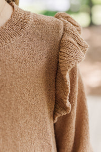 Girls: Give Me A Call Taupe Ruffled Sweater