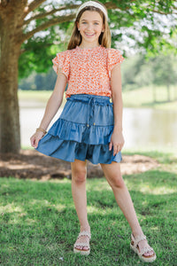 Girls: Join You Later Orange Ditsy Floral Top