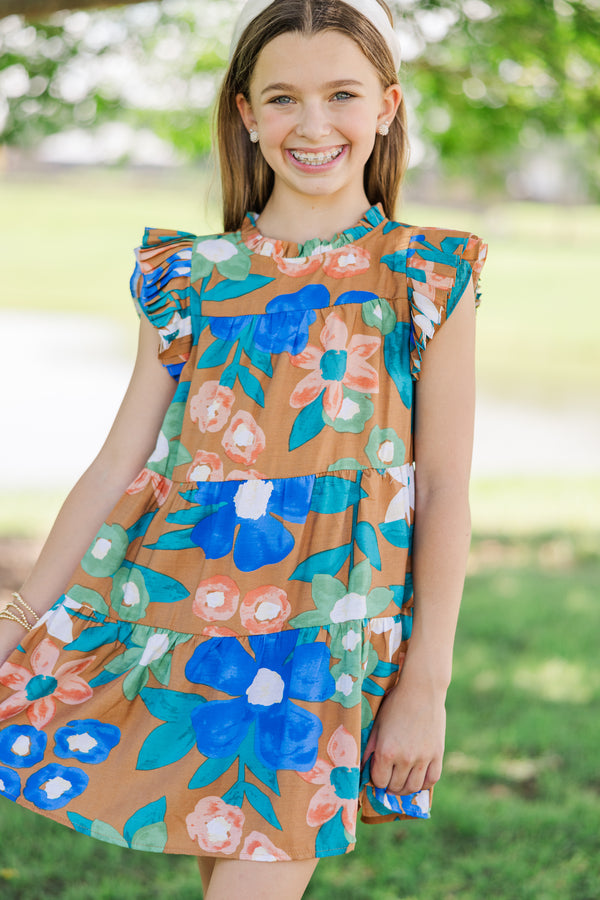 Girls: Make My Day Orange Floral Babydoll Dress