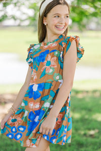 Girls: Make My Day Orange Floral Babydoll Dress