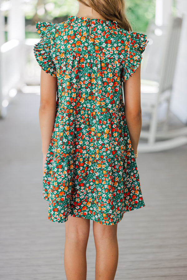 Girls: Make My Day Green Ditsy Floral Babydoll Dress