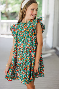 Girls: Make My Day Green Ditsy Floral Babydoll Dress