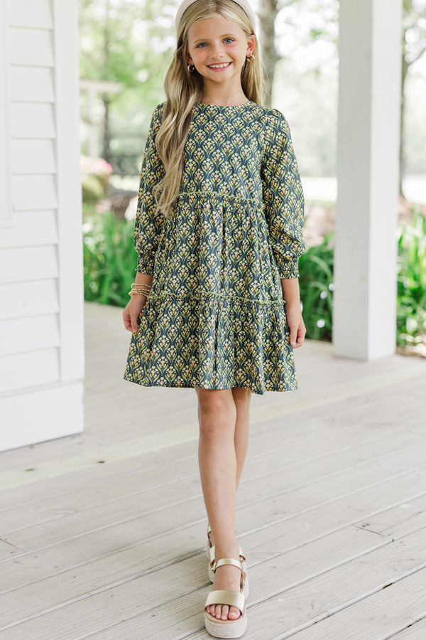 Girls: On This Day Navy Blue Medallion Print Dress