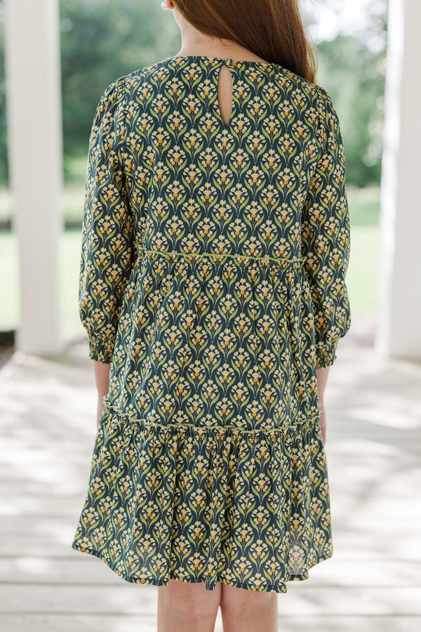 Girls: On This Day Navy Blue Medallion Print Dress