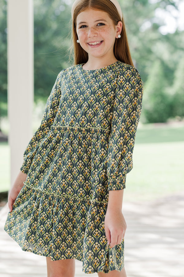 Girls: On This Day Navy Blue Medallion Print Dress