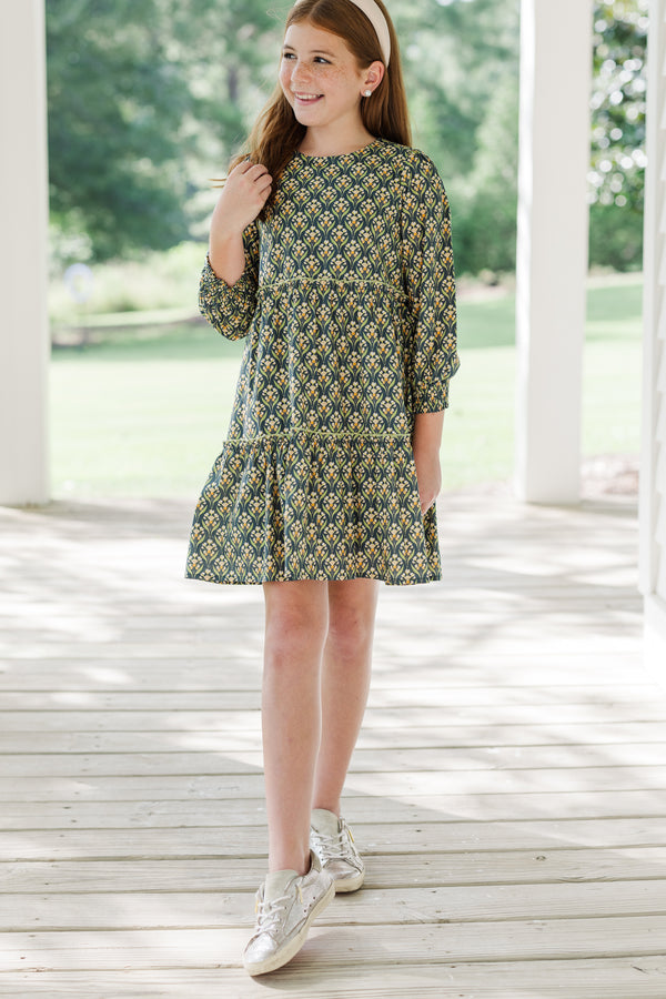 Girls: On This Day Navy Blue Medallion Print Dress