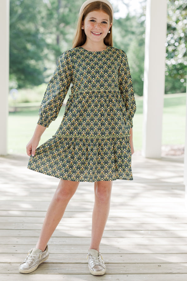 Girls: On This Day Navy Blue Medallion Print Dress