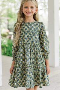 Girls: On This Day Navy Blue Medallion Print Dress