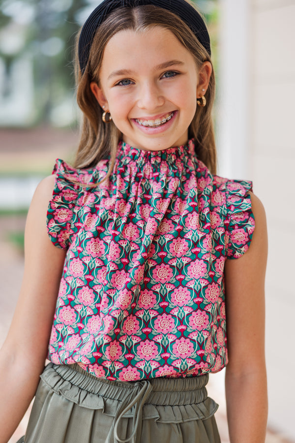 Girls: Put It To The Test Pink Medallion Floral Tank