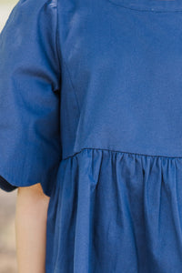 Girls: Time Goes By Navy Blue Scalloped Dress