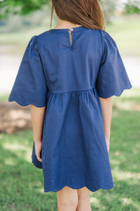 Girls: Time Goes By Navy Blue Scalloped Dress