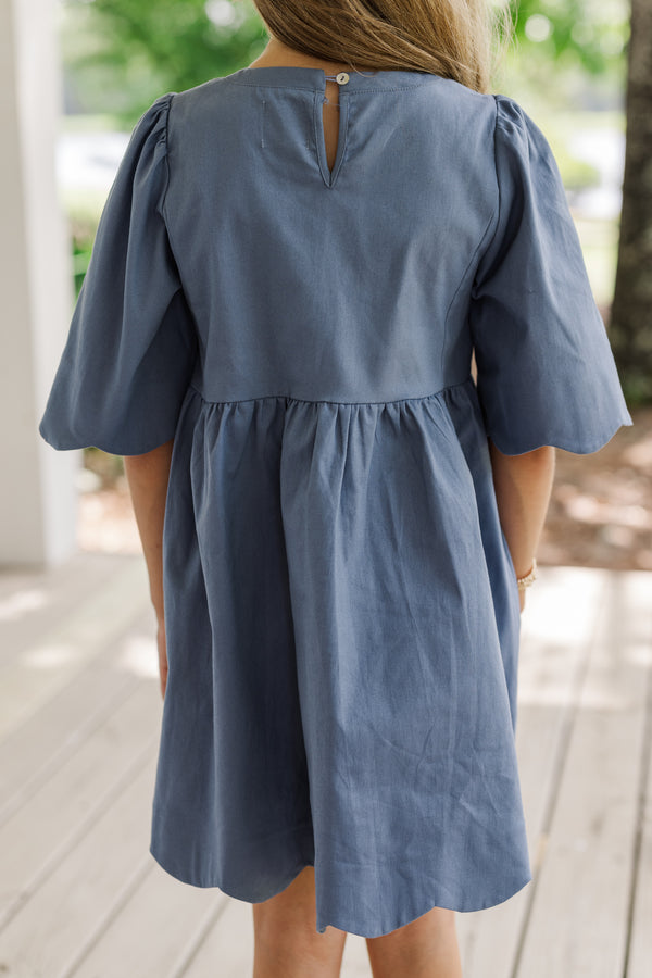 Girls: Time Goes By Blue Scalloped Dress