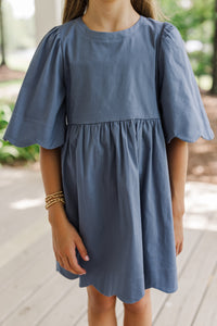 Girls: Time Goes By Blue Scalloped Dress