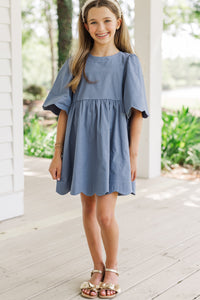 Girls: Time Goes By Blue Scalloped Dress