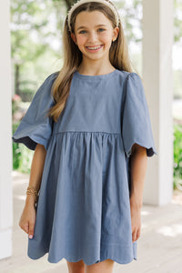 Girls: Time Goes By Blue Scalloped Dress