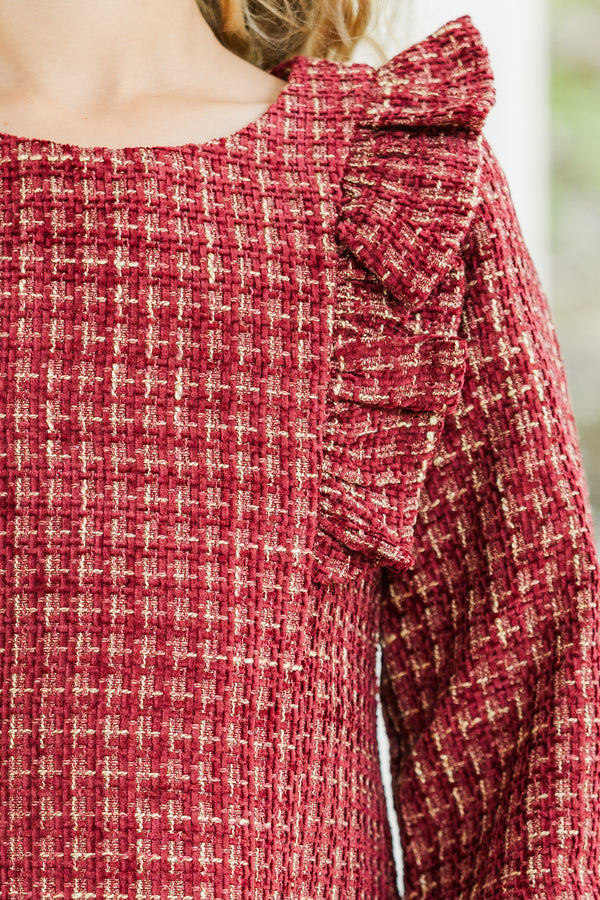 Girls: It's All You Burgundy Red Tweed Dress