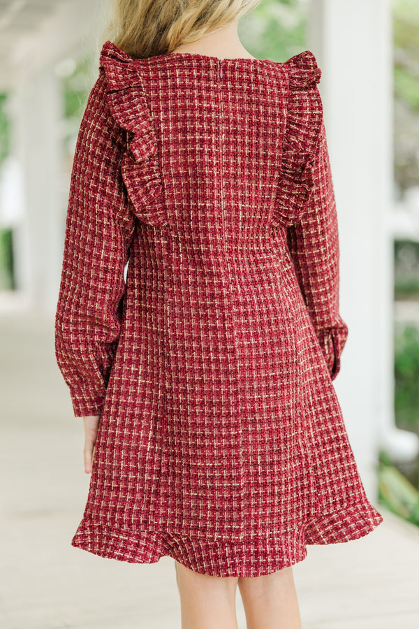 Girls: It's All You Burgundy Red Tweed Dress