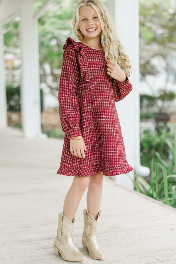 Girls It s All You Burgundy Red Tweed Dress Shop the Mint